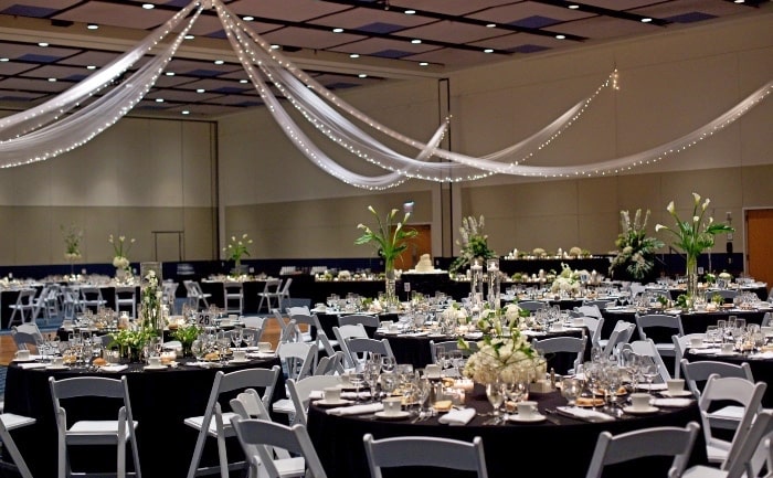 Image of the Penn Stater Hotel ballroom setup before an event.